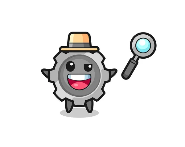 Ilustración Mascota Del Engranaje Como Detective Que Logra Resolver Caso — Vector de stock