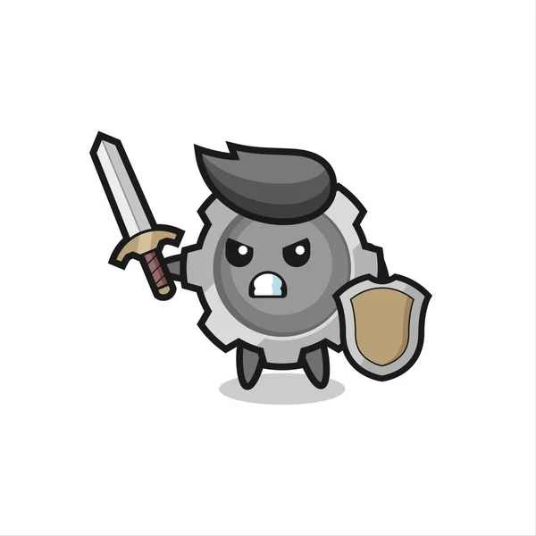 Soldat Équipement Mignon Combattant Avec Épée Bouclier Conception Style Mignon — Image vectorielle