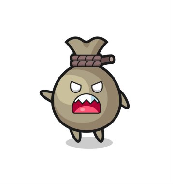 Güzel para çantası karikatürü, çok kızgın bir poz, tişört, çıkartma, logo elementi için şirin bir tasarım.