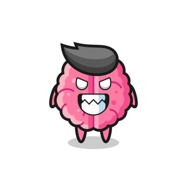 Beynin şeytani ifadesi şirin maskot karakteri, tişört, çıkartma, logo elementi için şirin tasarım.