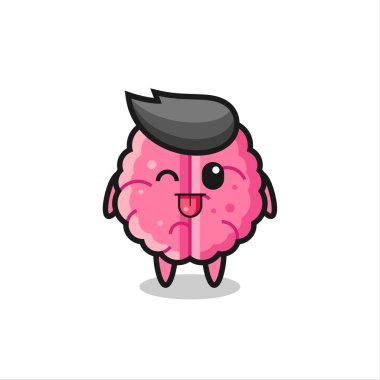 Dilini çıkarırken tatlı ifadeli sevimli bir beyin karakteri tişört, çıkartma, logo elementi için şirin bir tasarım.