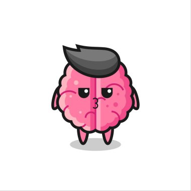 Sevimli beyin karakterlerinin sıkılmış ifadesi, tişört, etiket, logo elementi için şirin tarz tasarımı