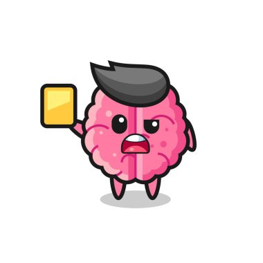 Futbol hakemi olarak çizgi film karakteri sarı kart veriyor, tişört, çıkartma, logo elementi için şirin bir tasarım.