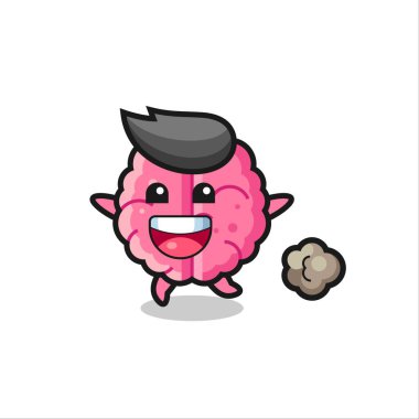 Koşu pozlu mutlu beyin çizgi filmi, tişört, çıkartma, logo elementi için şirin bir tasarım.