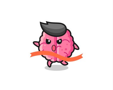 Şirin beyin illüstrasyonu bitiş çizgisine ulaşıyor. Tişört, çıkartma, logo elementi için şirin bir tasarım.