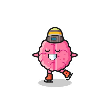 Beyin karikatüründe buz pateni oyuncusunun performansı, tişört, çıkartma, logo elementi için şirin bir tasarım.