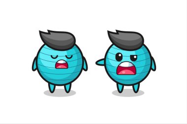 İki tatlı egzersiz topu karakteri, tişört, çıkartma ve logo elementi için şirin bir tasarım arasındaki tartışmanın gösterimi