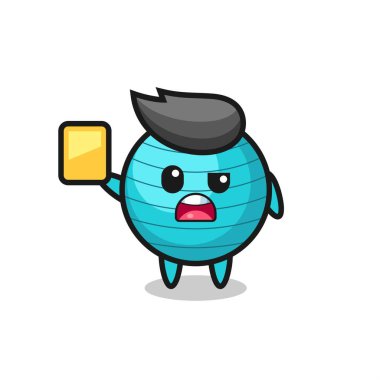 Futbol hakemi olarak çizgi film egzersiz topu karakteri sarı kart veriyor, tişört, çıkartma, logo elementi için şirin bir tasarım.