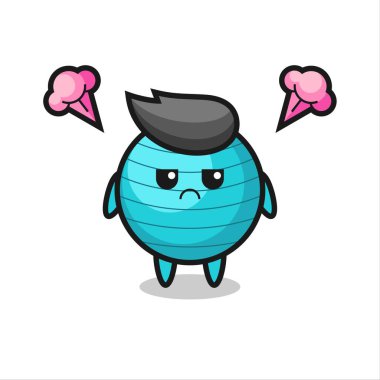 Sevimli spor topu çizgi film karakterinin rahatsız edici ifadesi, tişört, etiket, logo elementi için şirin tarz tasarımı