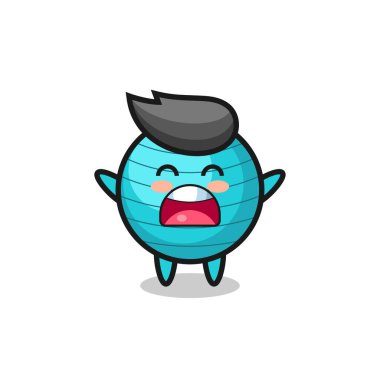 Güzel egzersiz topu maskotu, esneme ifadesi, tişört, çıkartma, logo elementi için şirin bir tasarım.