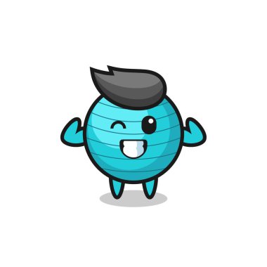 Kas egzersiz topu karakteri kaslarını gösteriyor. Tişört, çıkartma, logo elementi için şirin bir tasarım.