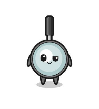 Küstah bir ifadeyle büyüteç karikatürü, tişört, çıkartma, logo elementi için şirin bir tasarım.