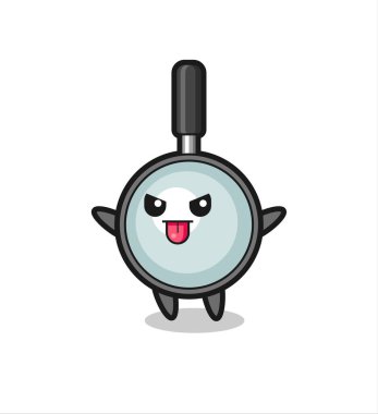 Alaycı pozda büyüteç karakter, tişört, çıkartma, logo elementi için şirin tasarım