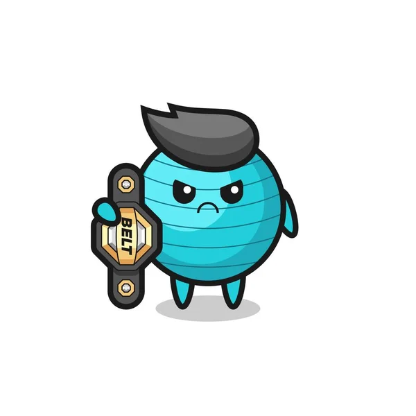 Personagem Mascote Bola Exercício Como Lutador Mma Com Cinto Campeão — Vetor de Stock