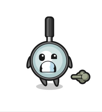 Osuruk yapan büyüteç çizgi filminin çizimi, tişört, etiket, logo elementi için şirin bir tasarım.