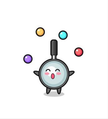 Büyüteç sirk çizgi filmi, top hokkabazlığı, tişört, çıkartma, logo elementi için şirin bir tasarım.