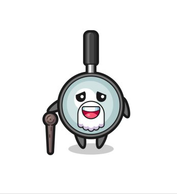 Şirin büyüteç dedem elinde bir sopa tutuyor. Tişört, çıkartma, logo elementi için şirin bir tasarım.