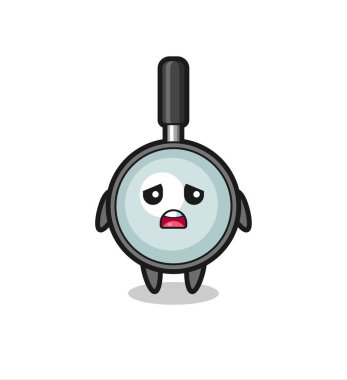 Büyüteç çizgi filminin hayal kırıklığına uğramış ifadesi, tişört, çıkartma, logo elementi için şirin bir tasarım