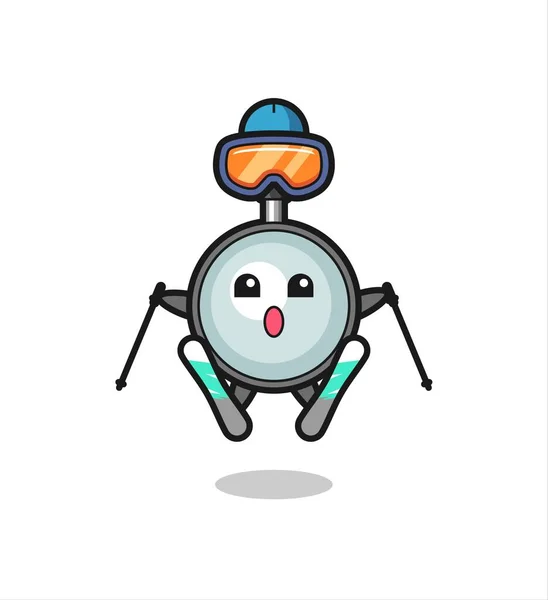 Personaje Mascota Lupa Como Jugador Esquí Lindo Diseño Estilo Para — Vector de stock