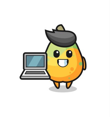 Papaya 'nın dizüstü bilgisayarlı maskotu tişört, çıkartma ve logo elementleri için şirin bir tasarım.