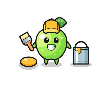 Ressam olarak yeşil elma tasviri, tişört, etiket, logo elementi için şirin tasarım.