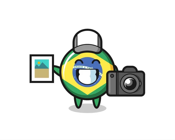 Karakter Illusztráció Brazil Zászlós Jelvény Mint Egy Fotós Aranyos Stílus — Stock Vector