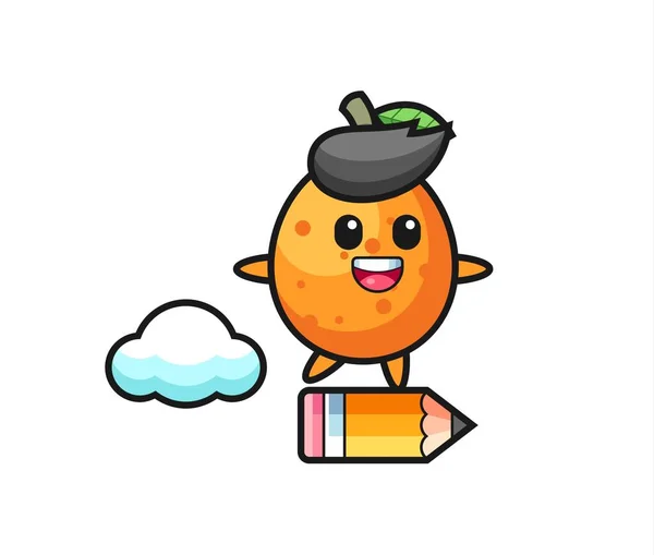 Mascotte Kumquat Illustration Chevauchant Sur Crayon Géant Design Style Mignon — Image vectorielle