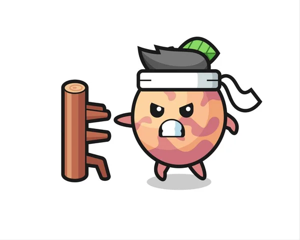 Pluot Frucht Cartoon Illustration Als Karate Kämpfer Niedliches Design Für — Stockvektor