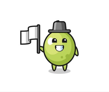 Olive 'in elinde bayrak tutan çizgi film karakteri, tişört, etiket, logo elementi için şirin bir tasarım.