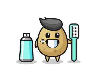 Diş fırçalı patates maskotu tasarımı, tişört, çıkartma, logo elementi için şirin bir tasarım.
