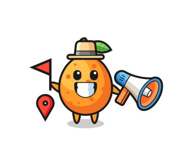 Tur rehberi olarak Kumquat 'ın karakteri. Tişört, çıkartma, logo elementi için şirin bir tasarım.
