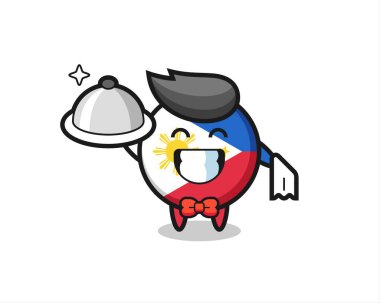 Filipinler 'in karakter maskotu garson olarak bayrak rozeti, tişört, çıkartma, logo elementi için şirin bir tasarım.