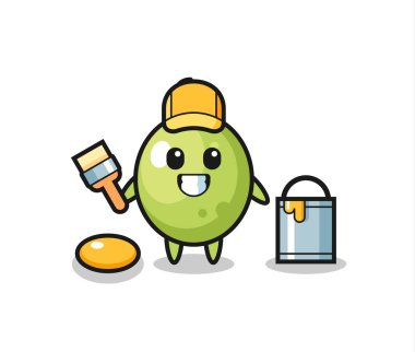 Bir ressam olarak zeytin çizimi karakteri, tişört, etiket, logo elementi için şirin bir tasarım