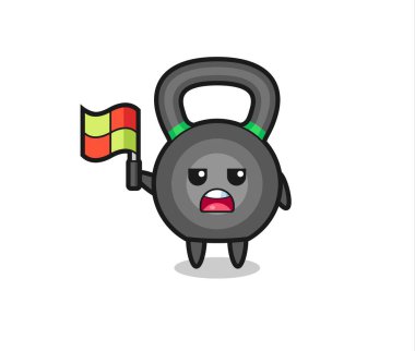 Çizgi hakimi olarak kettleball karakteri bayrağı kaldırıyor. Tişört, çıkartma, logo unsuru için şirin bir tasarım.