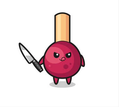 Şirin bir maskot elinde bıçak tutan bir psikopat, tişört, çıkartma, logo elementi için şirin bir tasarım.