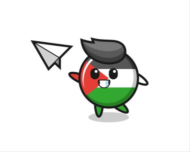 Filistin bayrağı karikatür karakteri kağıt uçak fırlatma, tişört, çıkartma, logo elementi için şirin tasarım