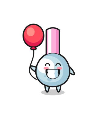 Pamuk tomurcuk maskotu illüstrasyonu balon oynuyor. Tişört, çıkartma, logo elementi için şirin bir tasarım.