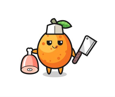 Kasap olarak kumkuat karakteri tasviri, tişört, etiket, logo elementi için şirin tasarım.