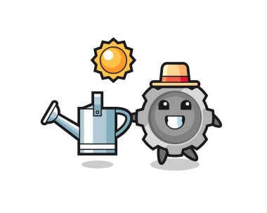 Çizgi film karakteri elinde sulama kutusu, tişört, çıkartma, logo elementi için şirin bir tasarım.