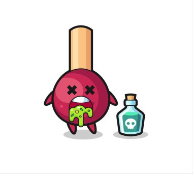 Zehirlenme sonucu kusan bir karakterin çizimi, tişört, etiket, logo ögesi için şirin bir tasarım