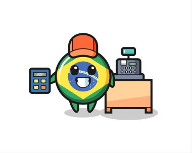 Kasiyer olarak Brezilya bayrağı karakteri tasviri, tişört, etiket, logo elementi için şirin tasarım.