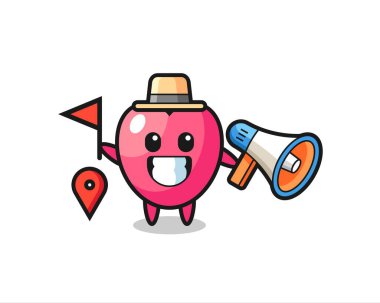 Tur rehberi olarak kalp sembolü karakteri, tişört, etiket, logo elementi için şirin bir tasarım.