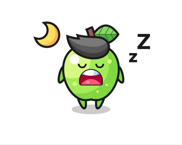 Green Apple Character Illustration Sleeping Night Cute Style Design Shirt — Stock Vector