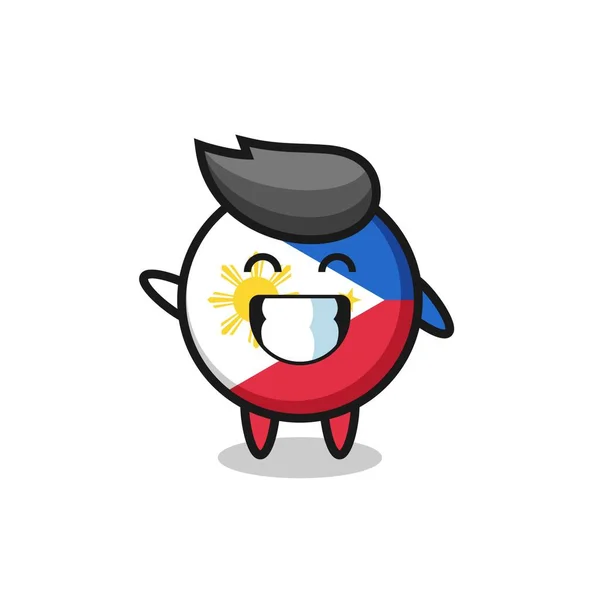 Philippines Drapeau Badge Personnage Dessin Animé Faisant Vague Geste Main — Image vectorielle