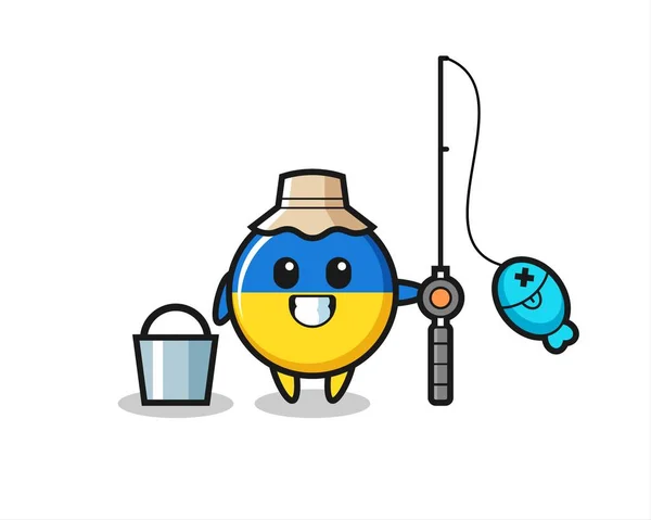 Personagem Mascote Emblema Bandeira Ucraniana Como Pescador Design Estilo Bonito — Vetor de Stock