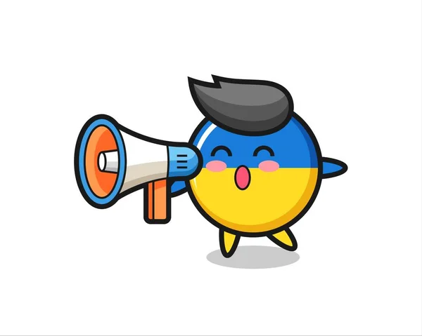 带有扩音器的乌克兰国旗徽章图案 T恤衫 标志元素的可爱样式设计 — 图库矢量图片