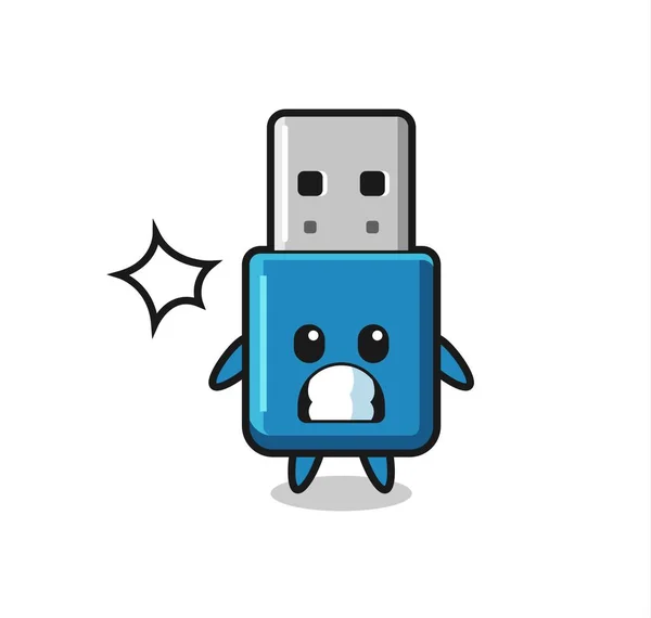 Flash Laufwerk Usb Charakter Cartoon Mit Schockierter Geste Niedlichen Stil — Stockvektor