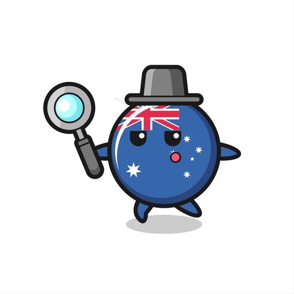 Σημαία Αυστραλίας Σήμα Κινουμένων Σχεδίων Χαρακτήρα Αναζήτηση Μεγεθυντικό Φακό Χαριτωμένο — Διανυσματικό Αρχείο