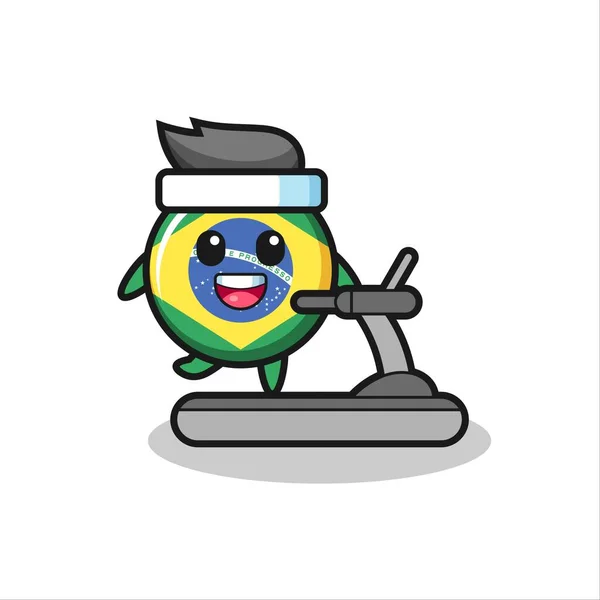 Emblema Bandeira Brasil Personagem Desenho Animado Andando Esteira Rolante Design —  Vetores de Stock