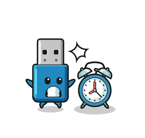 Cartoon Illustration Von Flash Laufwerk Usb Wird Mit Einem Riesigen — Stockvektor